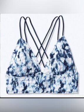 PINK Blue Tie-Dye Smocked Bralette